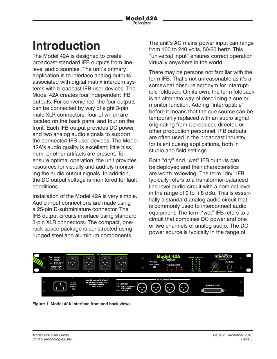 Introduction | Studio Technologies 42A 2013 User Manual | Page 5 / 25