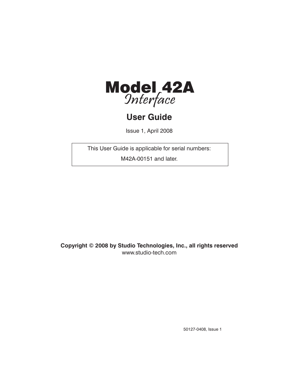 Studio Technologies 42A 2008 User Manual | 25 pages