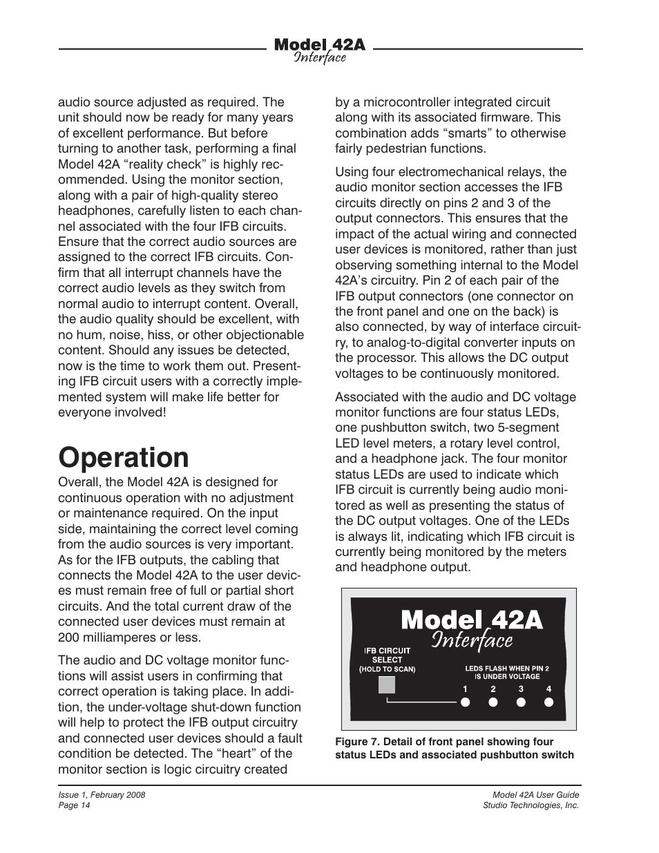 Operation | Studio Technologies 42A 2008 User Manual | Page 14 / 25