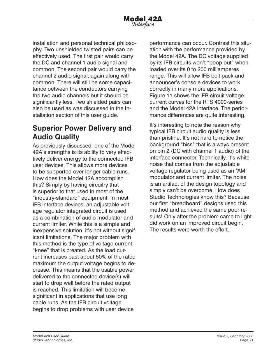 Superior power delivery and audio quality | Studio Technologies 42A 2008 User Manual | Page 21 / 25