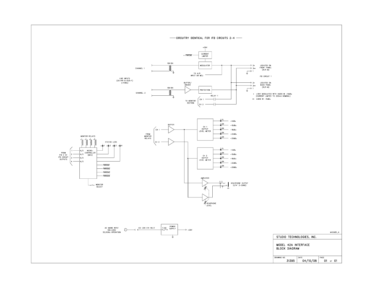 Block diagram | Studio Technologies 42A 2008 User Manual | Page 25 / 25
