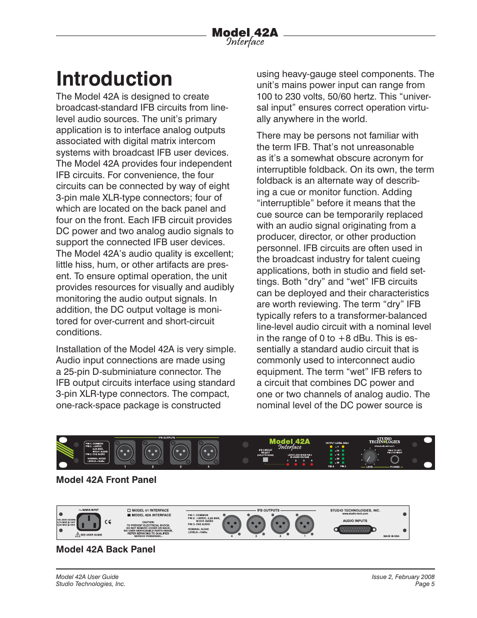 Introduction | Studio Technologies 42A 2008 User Manual | Page 5 / 25