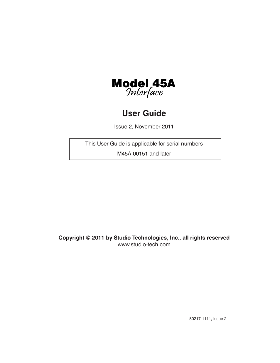 Studio Technologies 45A User Manual | 31 pages