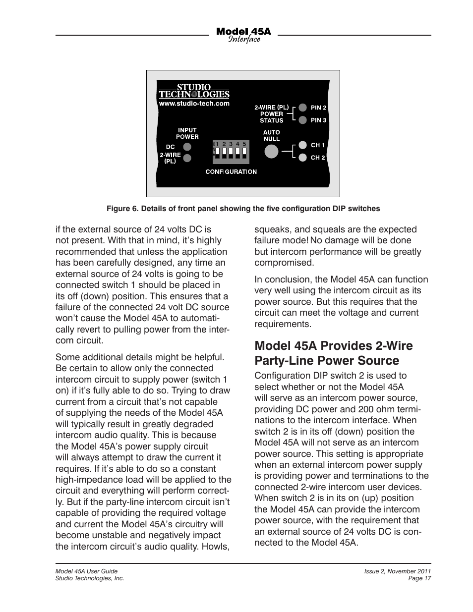 Model 45a provides 2-wire party-line power source | Studio Technologies 45A User Manual | Page 17 / 31