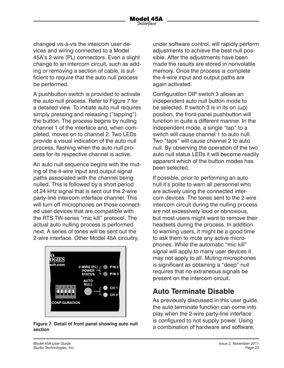 Auto terminate disable | Studio Technologies 45A User Manual | Page 23 / 31