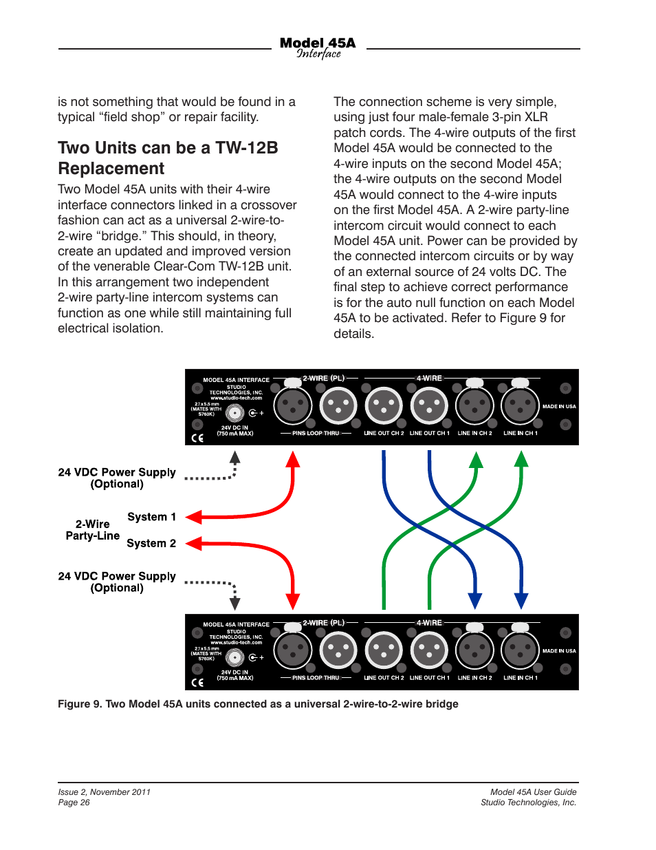 Two units can be a tw-12b replacement | Studio Technologies 45A User Manual | Page 26 / 31