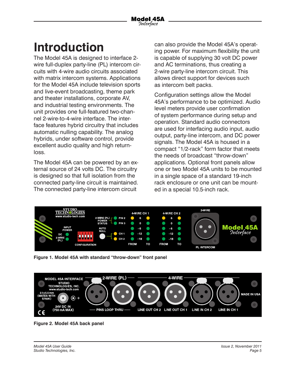 Introduction | Studio Technologies 45A User Manual | Page 5 / 31