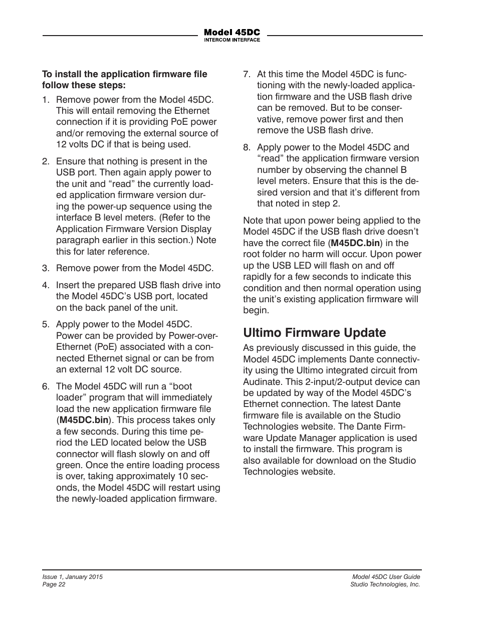 Ultimo firmware update | Studio Technologies 45DC User Manual | Page 22 / 23