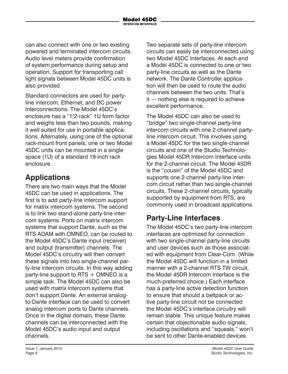 Applications, Party-line interfaces | Studio Technologies 45DC User Manual | Page 6 / 23