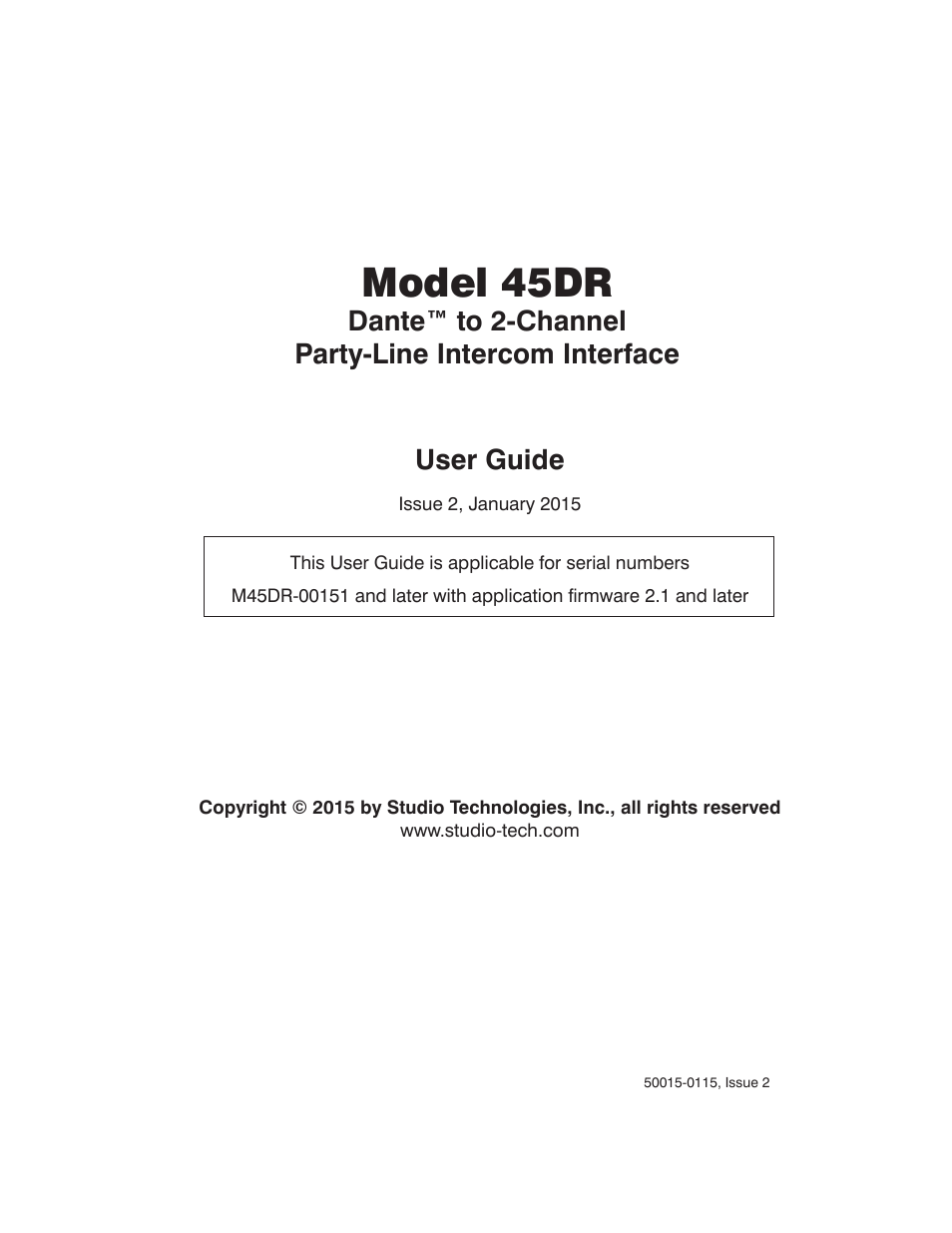 Studio Technologies 45DR User Manual | 23 pages