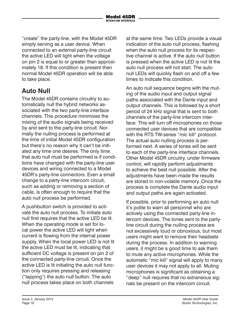 Auto null | Studio Technologies 45DR User Manual | Page 18 / 23