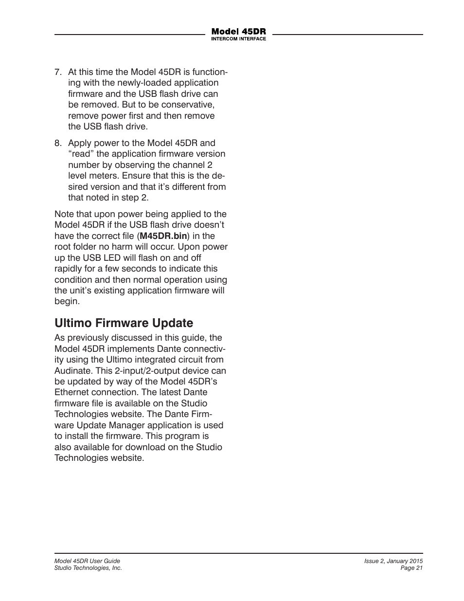 Ultimo firmware update | Studio Technologies 45DR User Manual | Page 21 / 23