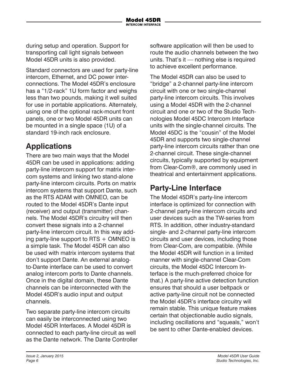 Applications, Party-line interface | Studio Technologies 45DR User Manual | Page 6 / 23