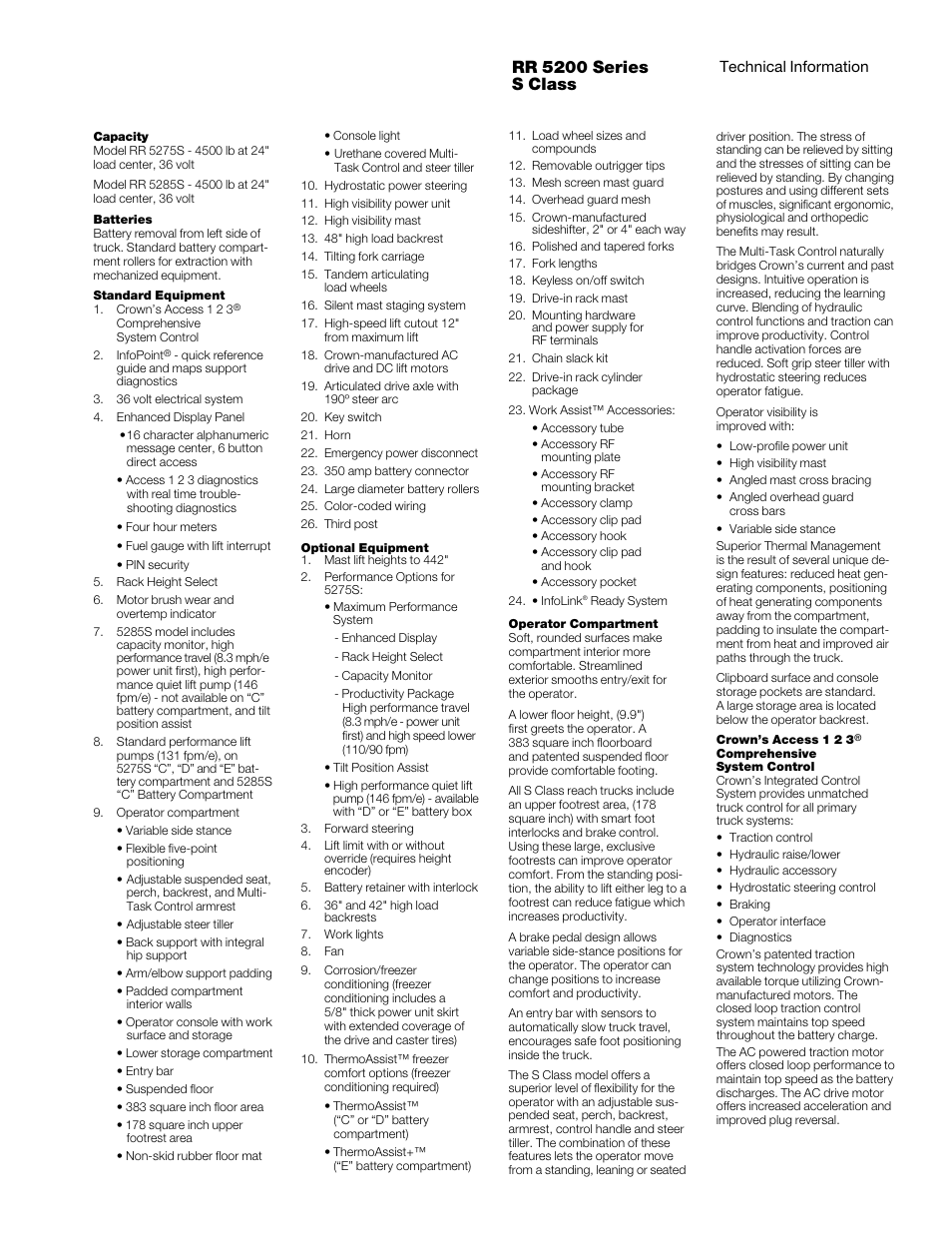 Rr 5200 series s class | Crown Equipment Narrow-Aisle Reach Truck RR 5200 Series User Manual | Page 5 / 6