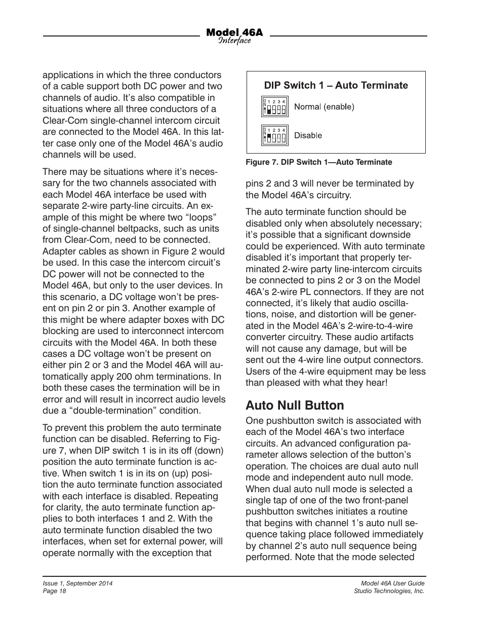 Auto null button | Studio Technologies 46A User Manual | Page 18 / 33