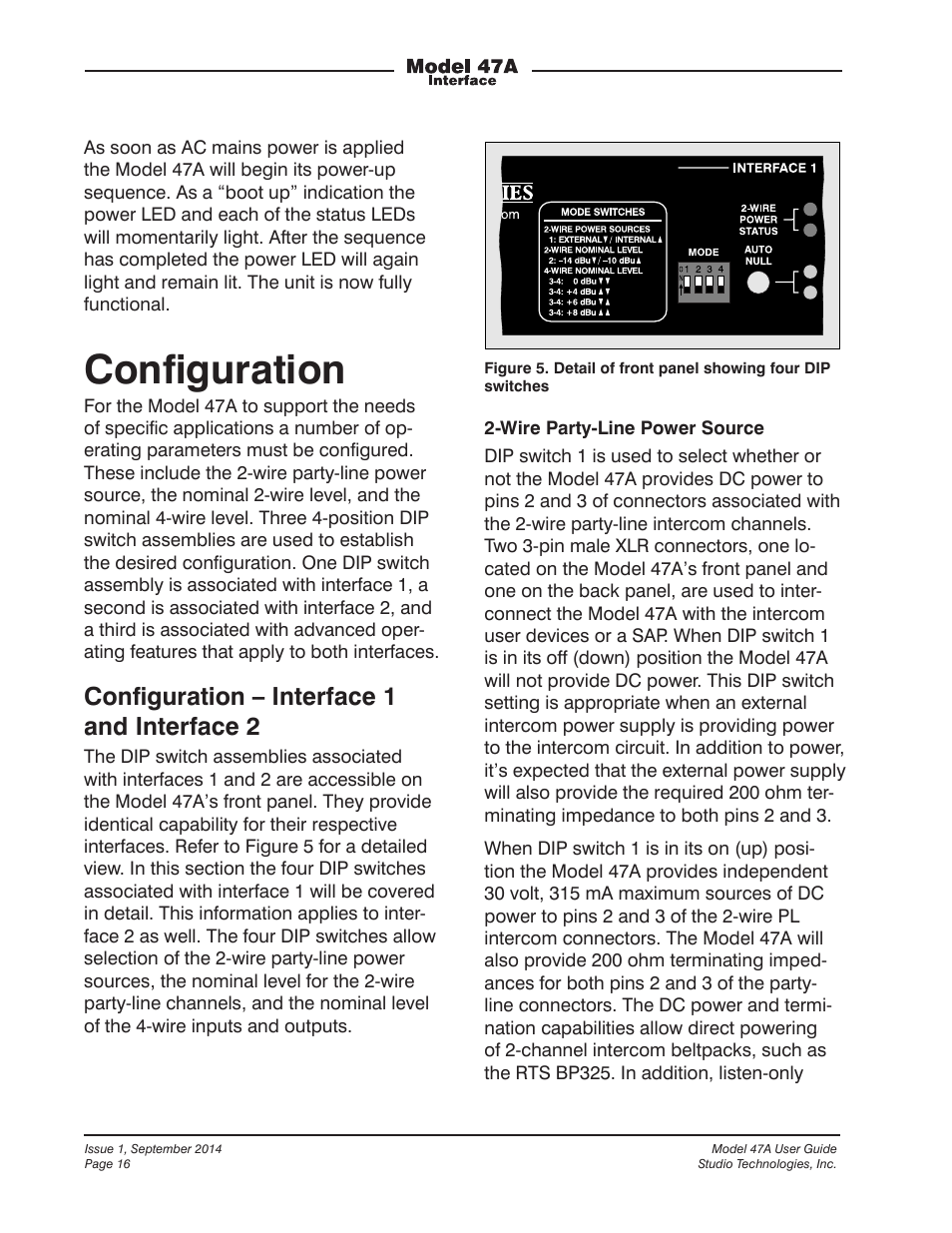 Configuration, Conﬁguration, Conﬁguration – interface 1 and interface 2 | Studio Technologies 47A User Manual | Page 16 / 33