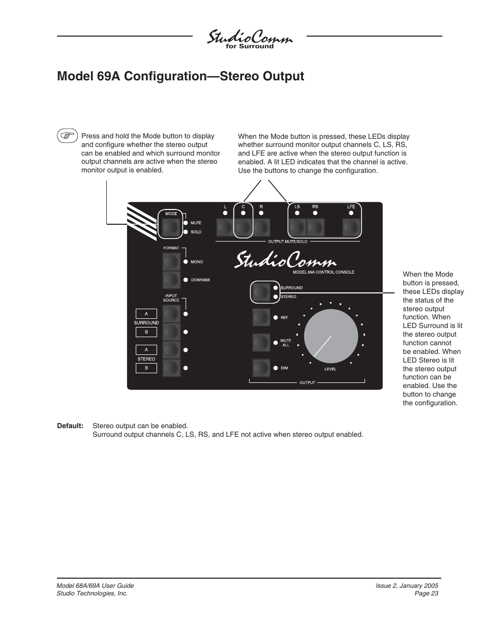 Model 69a conﬁ guration—stereo output | Studio Technologies 68A 2005 User Manual | Page 23 / 49