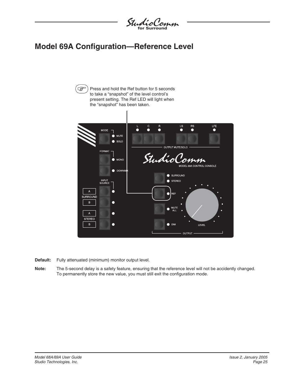 Model 69a conﬁ guration—reference level | Studio Technologies 68A 2005 User Manual | Page 25 / 49