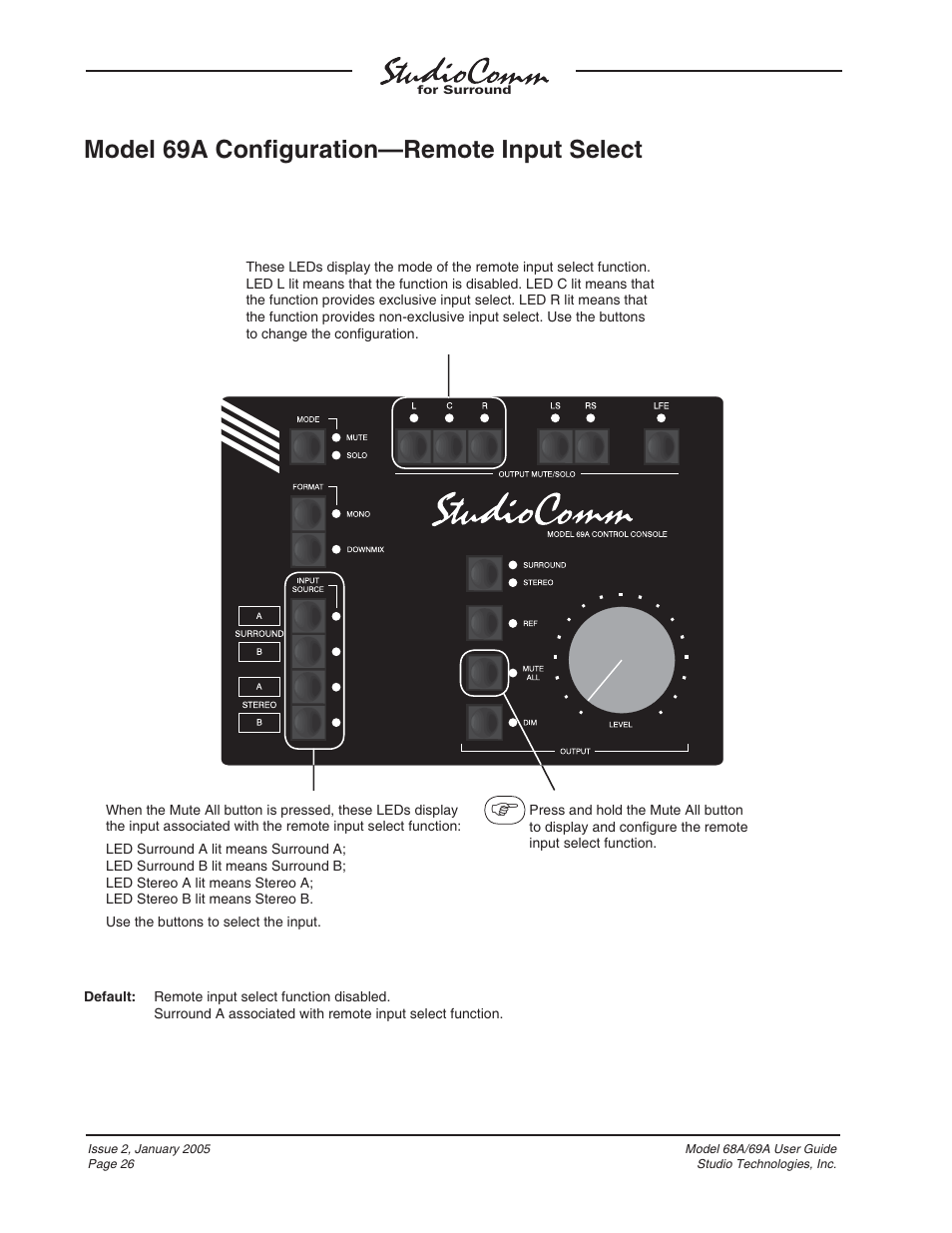 Model 69a conﬁ guration—remote input select | Studio Technologies 68A 2005 User Manual | Page 26 / 49