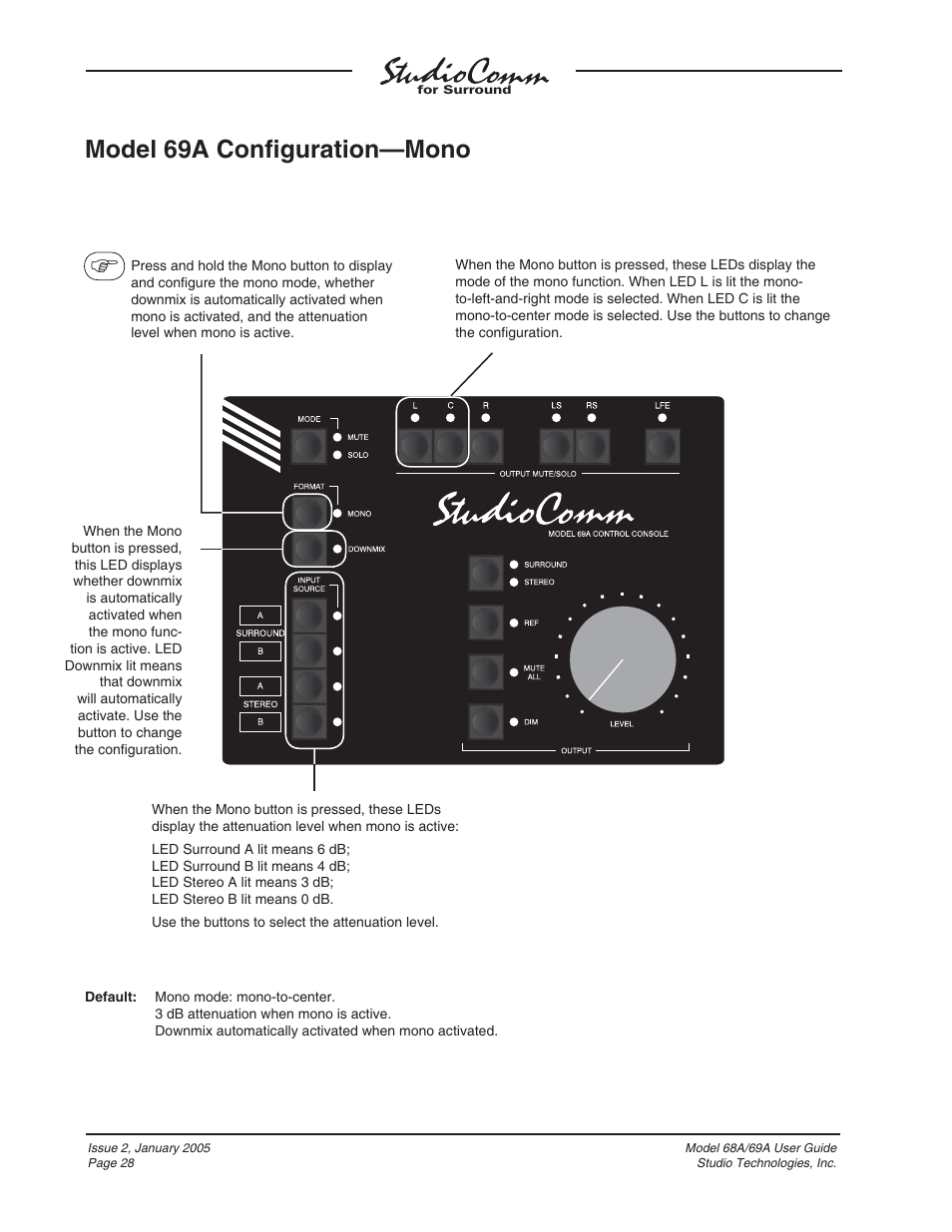 Model 69a conﬁ guration—mono | Studio Technologies 68A 2005 User Manual | Page 28 / 49