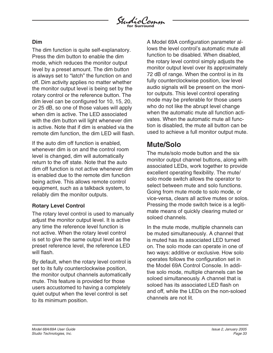 Mute/solo | Studio Technologies 68A 2005 User Manual | Page 33 / 49