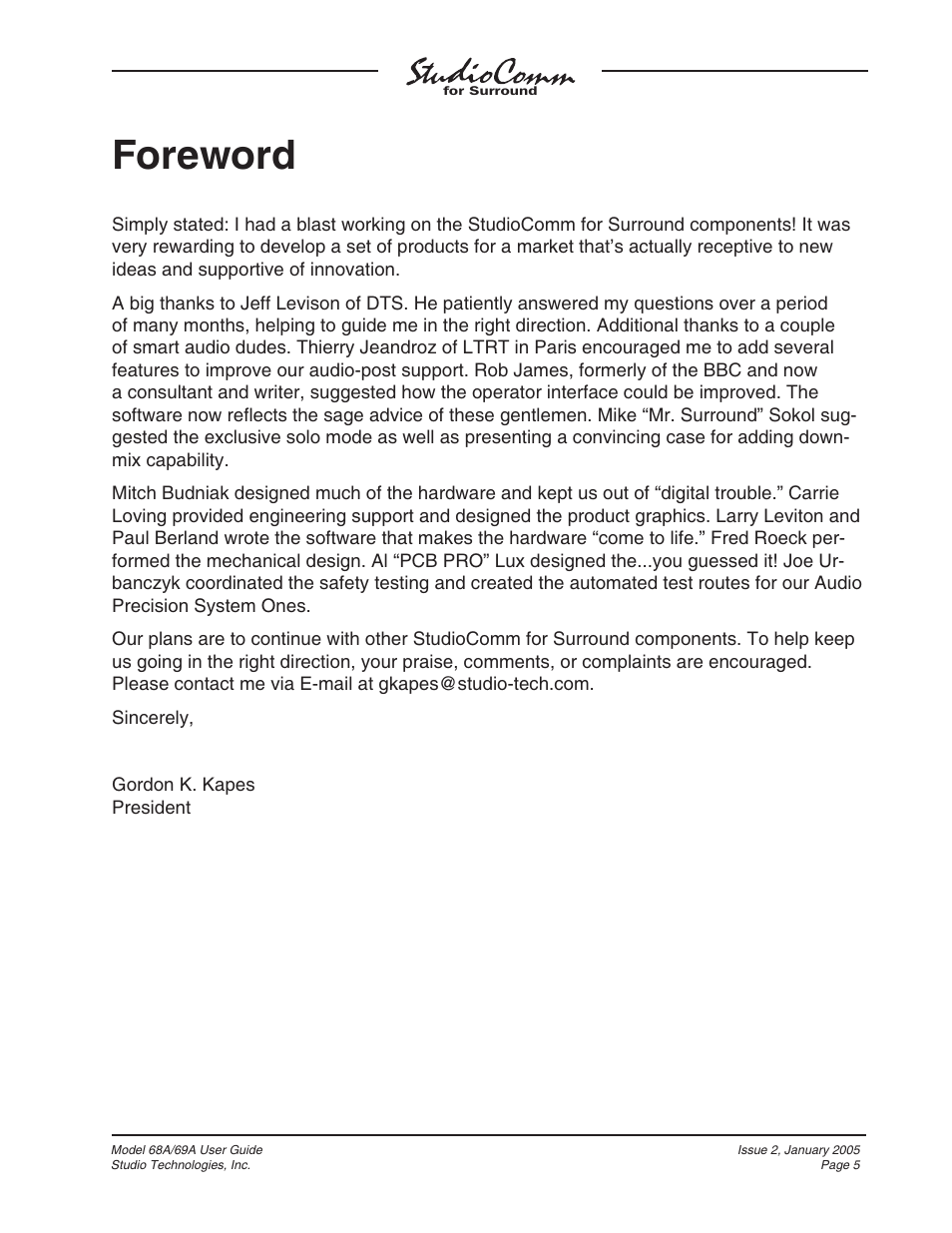 Foreword | Studio Technologies 68A 2005 User Manual | Page 5 / 49