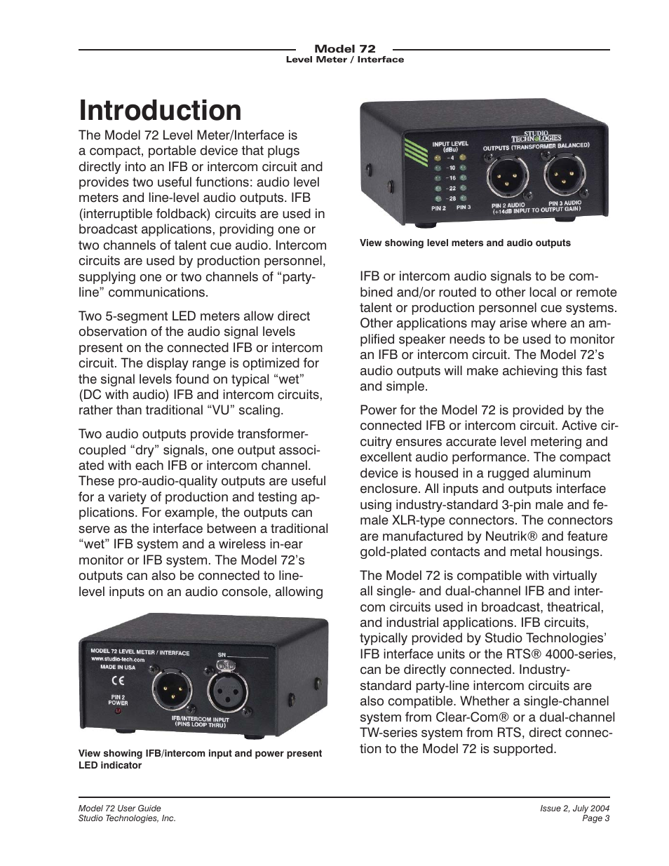 Introduction | Studio Technologies 72 User Manual | Page 3 / 9