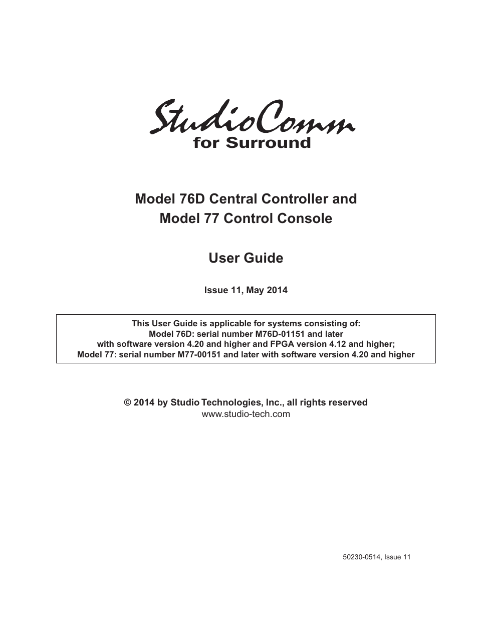 Studio Technologies 76D 2014 User Manual | 53 pages