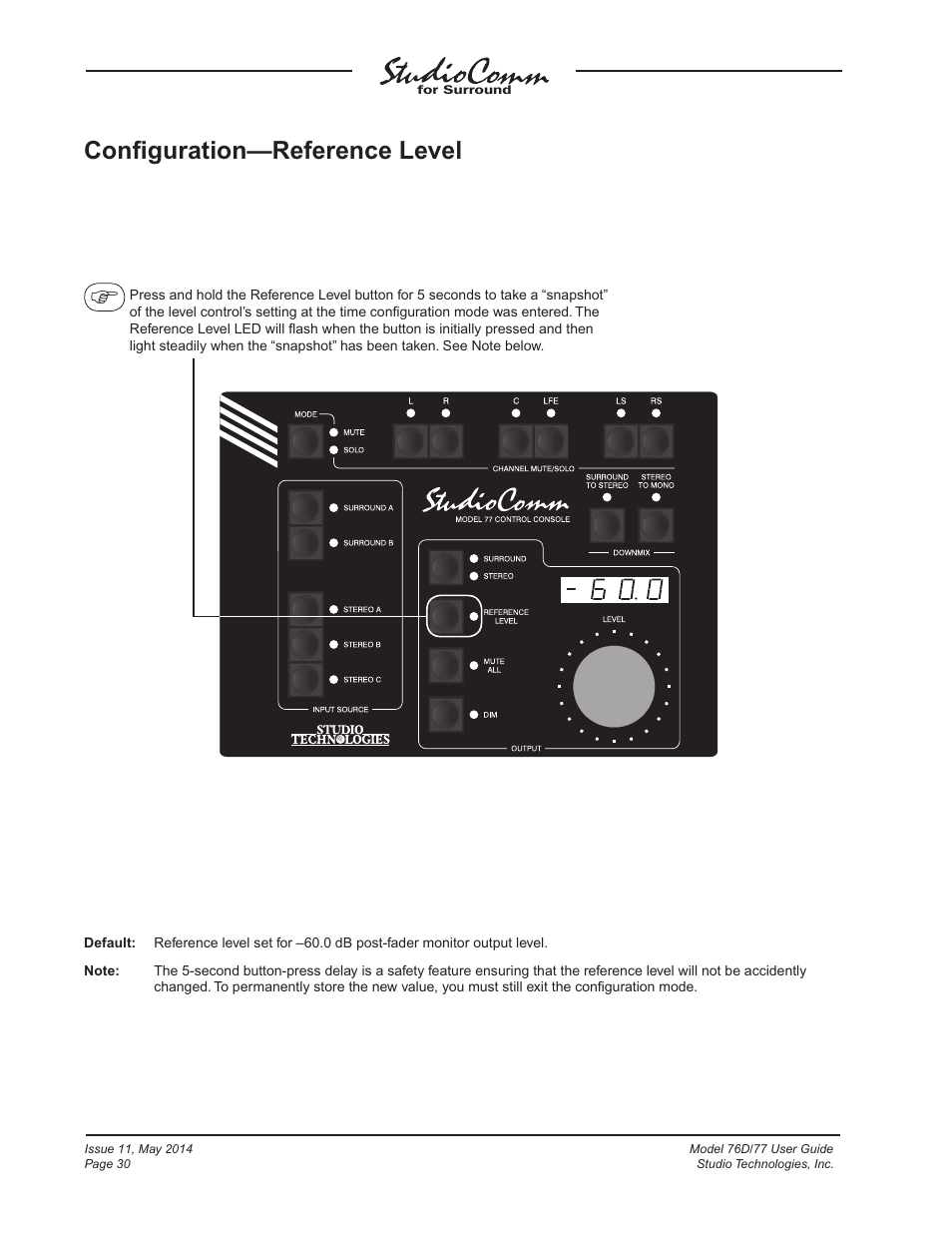 Conﬁguration—reference level | Studio Technologies 76D 2014 User Manual | Page 30 / 53