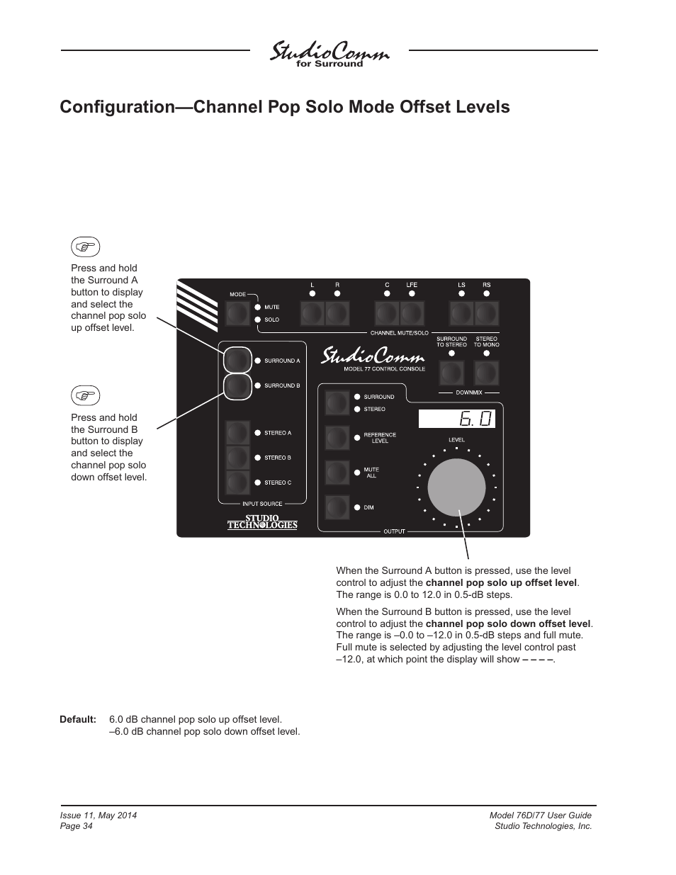 Conﬁguration—channel pop solo mode offset levels | Studio Technologies 76D 2014 User Manual | Page 34 / 53