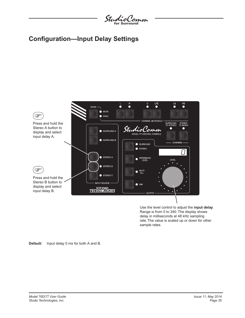 Conﬁguration—input delay settings | Studio Technologies 76D 2014 User Manual | Page 35 / 53