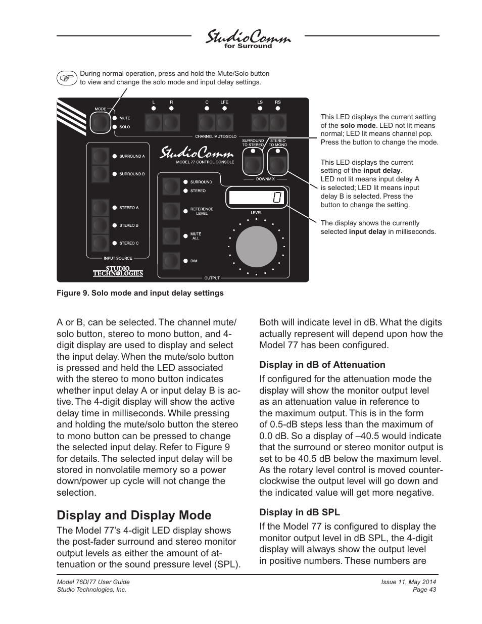 Display and display mode | Studio Technologies 76D 2014 User Manual | Page 43 / 53