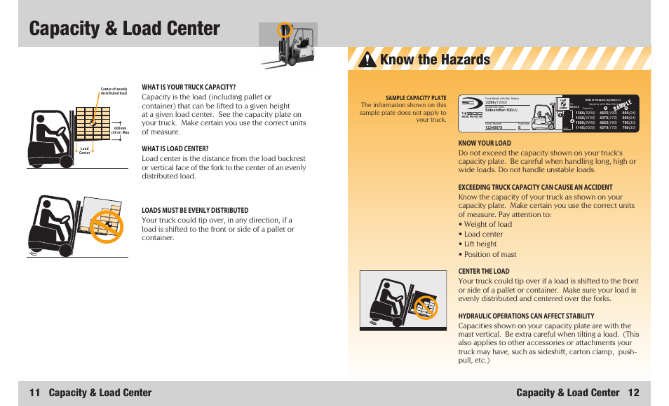 Capacity & load center, Know the hazards | Crown Equipment 4500 Series User Manual | Page 7 / 16