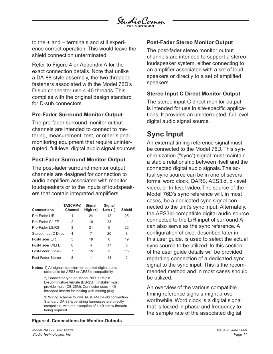 Sync input | Studio Technologies 76D V.2.02 User Manual | Page 11 / 45