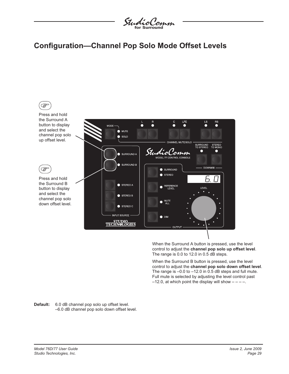 Conﬁguration—channel pop solo mode offset levels | Studio Technologies 76D V.2.02 User Manual | Page 29 / 45