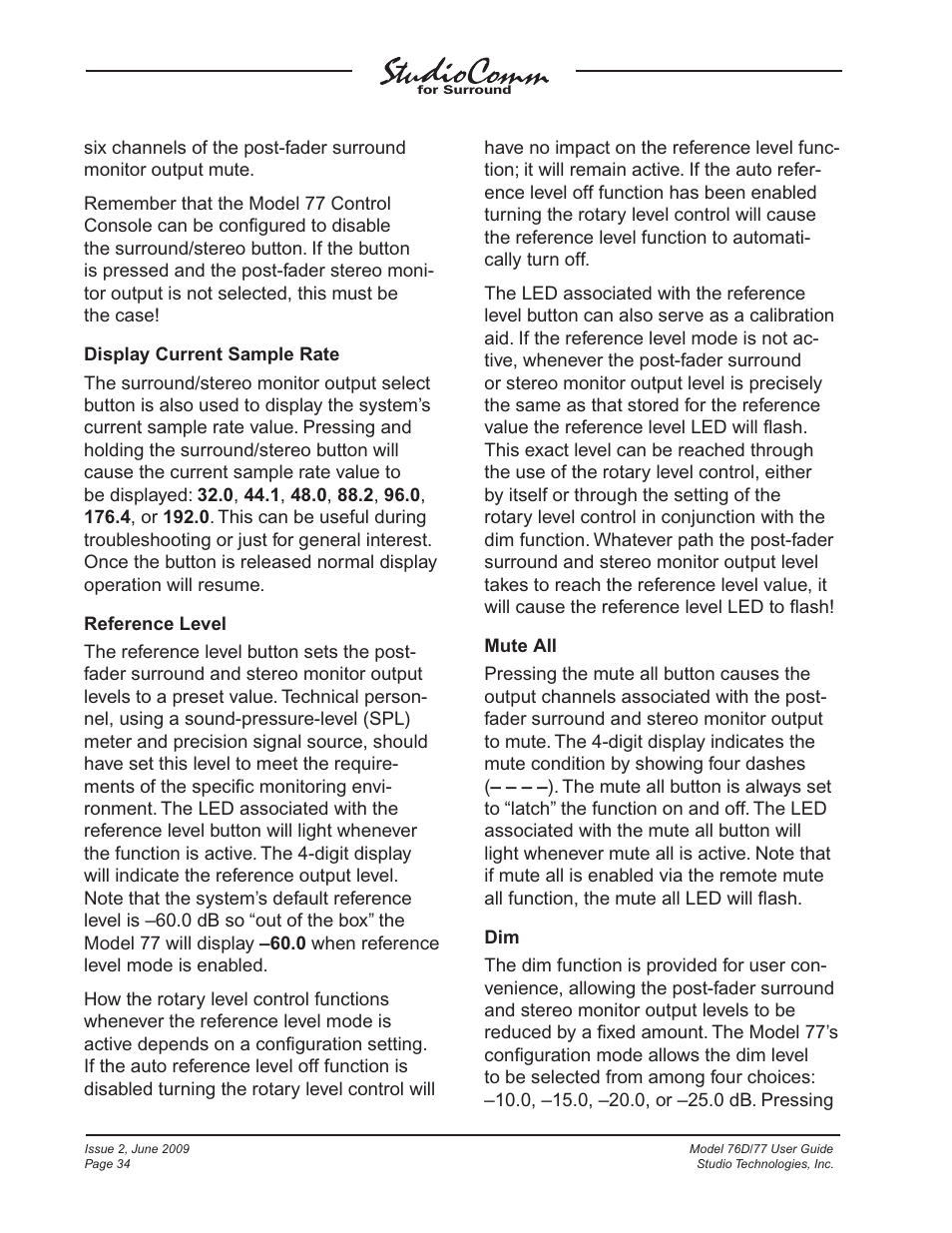 Studio Technologies 76D V.2.02 User Manual | Page 34 / 45