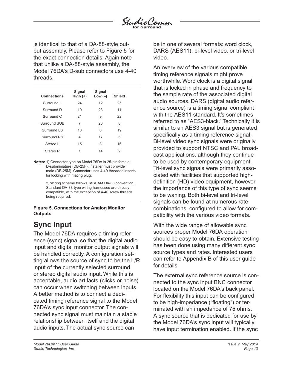 Sync input | Studio Technologies 76DA V.4.12 User Manual | Page 13 / 53