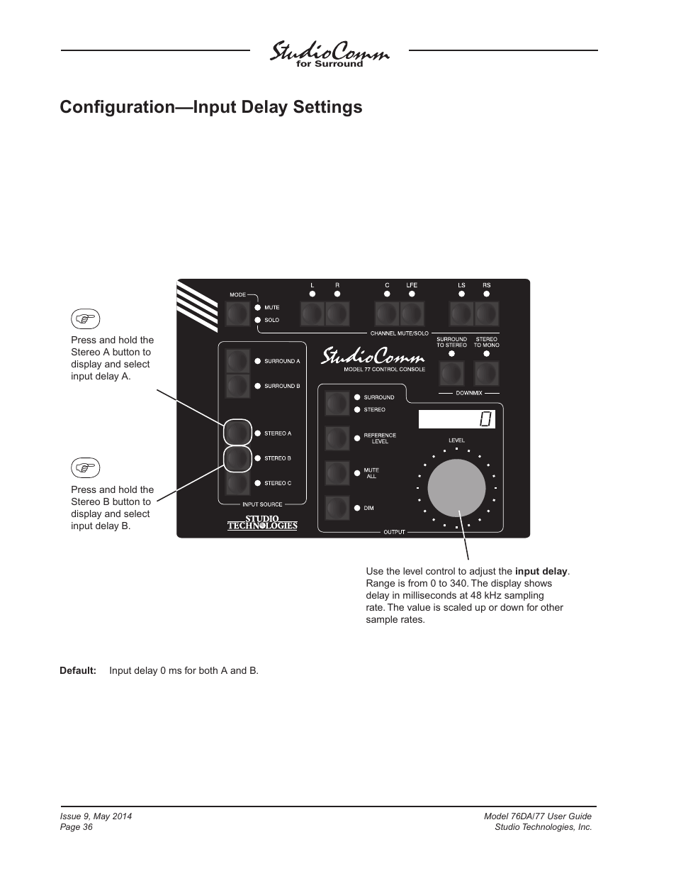 Conﬁguration—input delay settings | Studio Technologies 76DA V.4.12 User Manual | Page 36 / 53