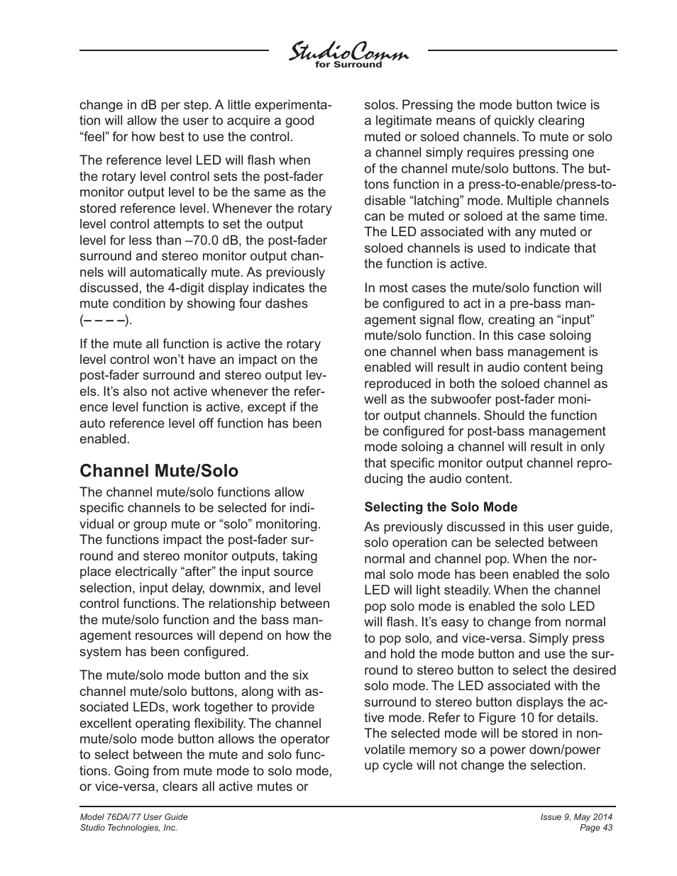 Channel mute/solo | Studio Technologies 76DA V.4.12 User Manual | Page 43 / 53