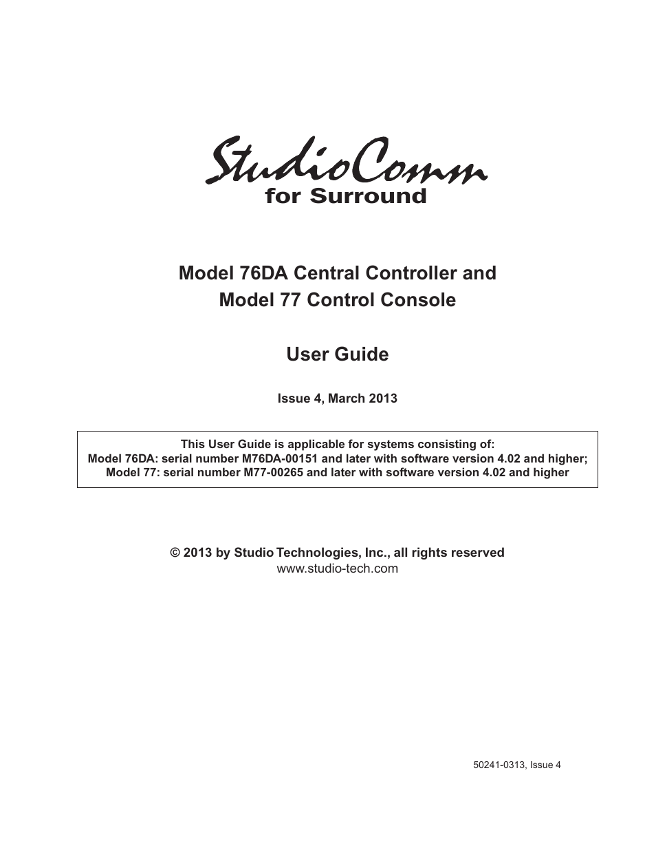 Studio Technologies 76DA V.4.02 User Manual | 53 pages