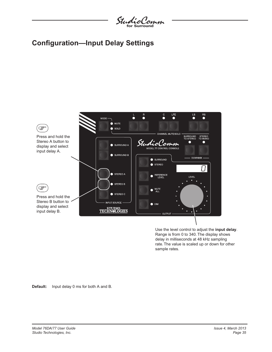 Conﬁguration—input delay settings | Studio Technologies 76DA V.4.02 User Manual | Page 35 / 53