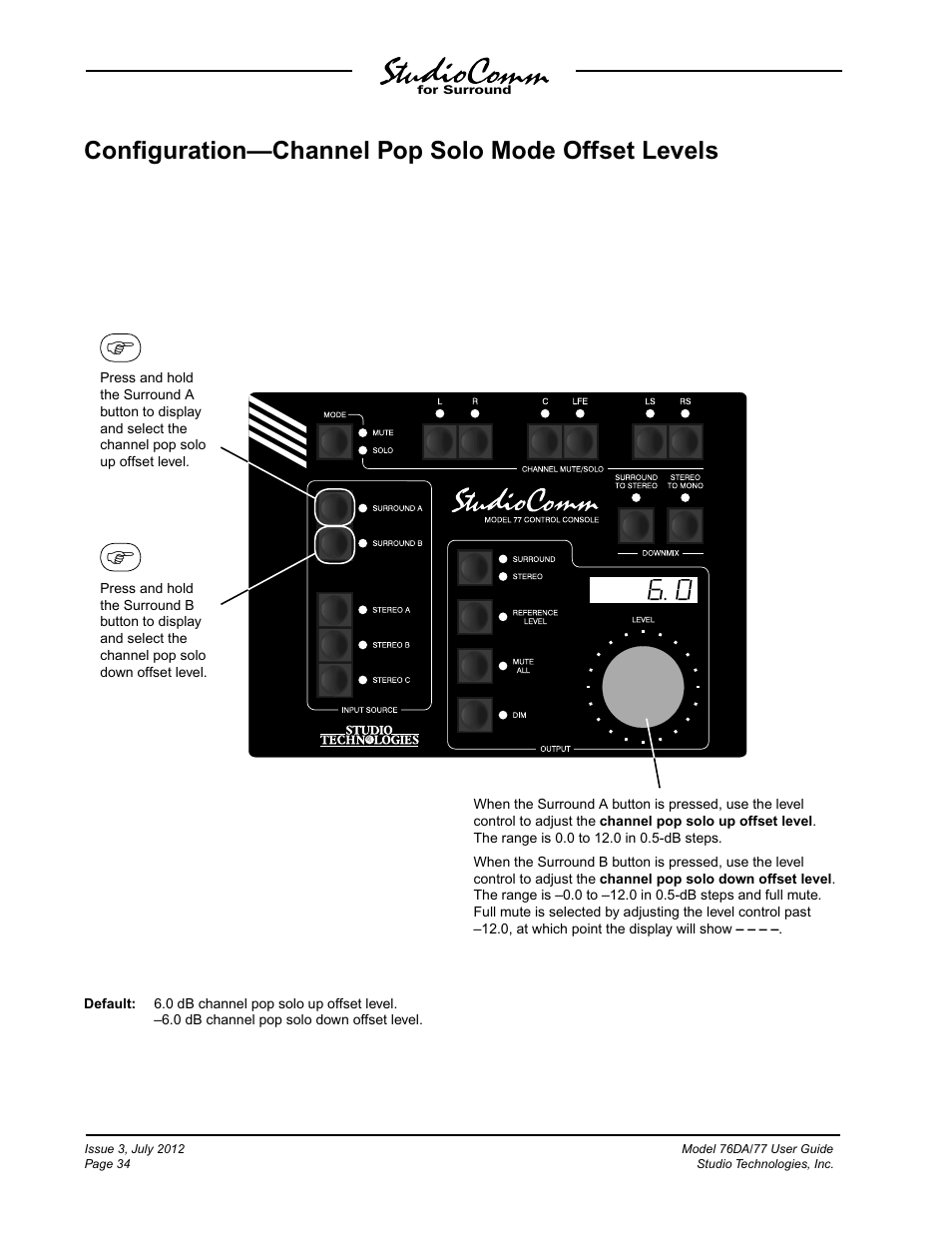Conﬁguration—channel pop solo mode offset levels | Studio Technologies 76DA V.4.00 User Manual | Page 34 / 51