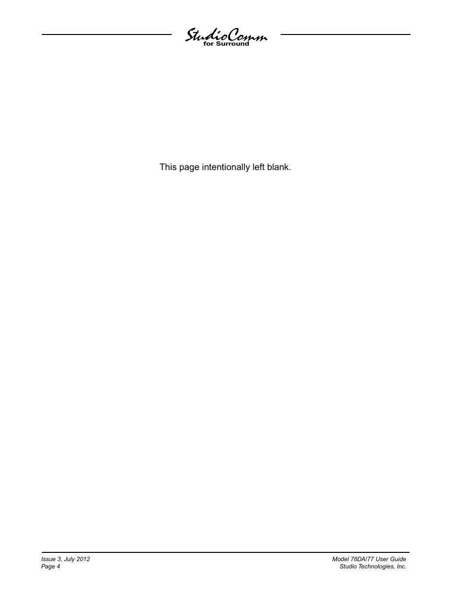 This page intentionally left blank | Studio Technologies 76DA V.4.00 User Manual | Page 4 / 51