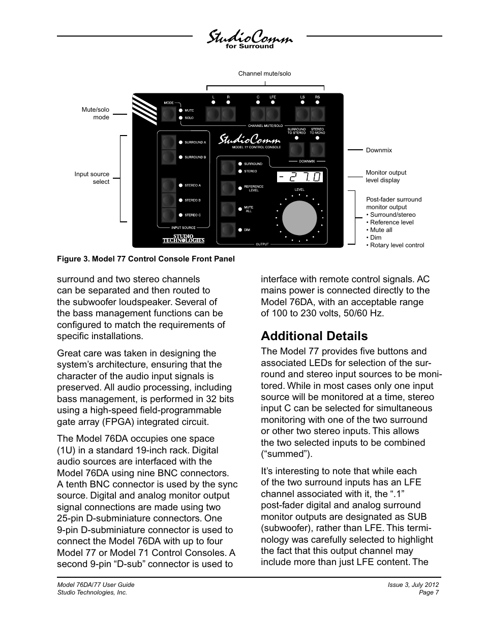 Additional details | Studio Technologies 76DA V.4.00 User Manual | Page 7 / 51