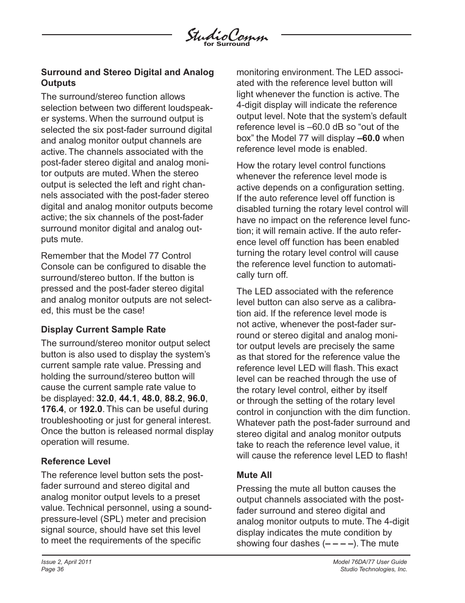 Studio Technologies 76DA V.3.01 User Manual | Page 36 / 47