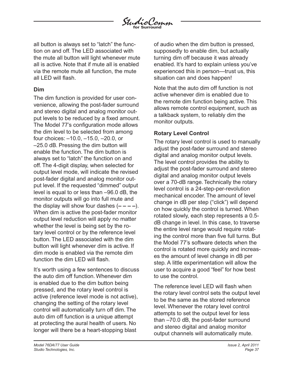 Studio Technologies 76DA V.3.01 User Manual | Page 37 / 47