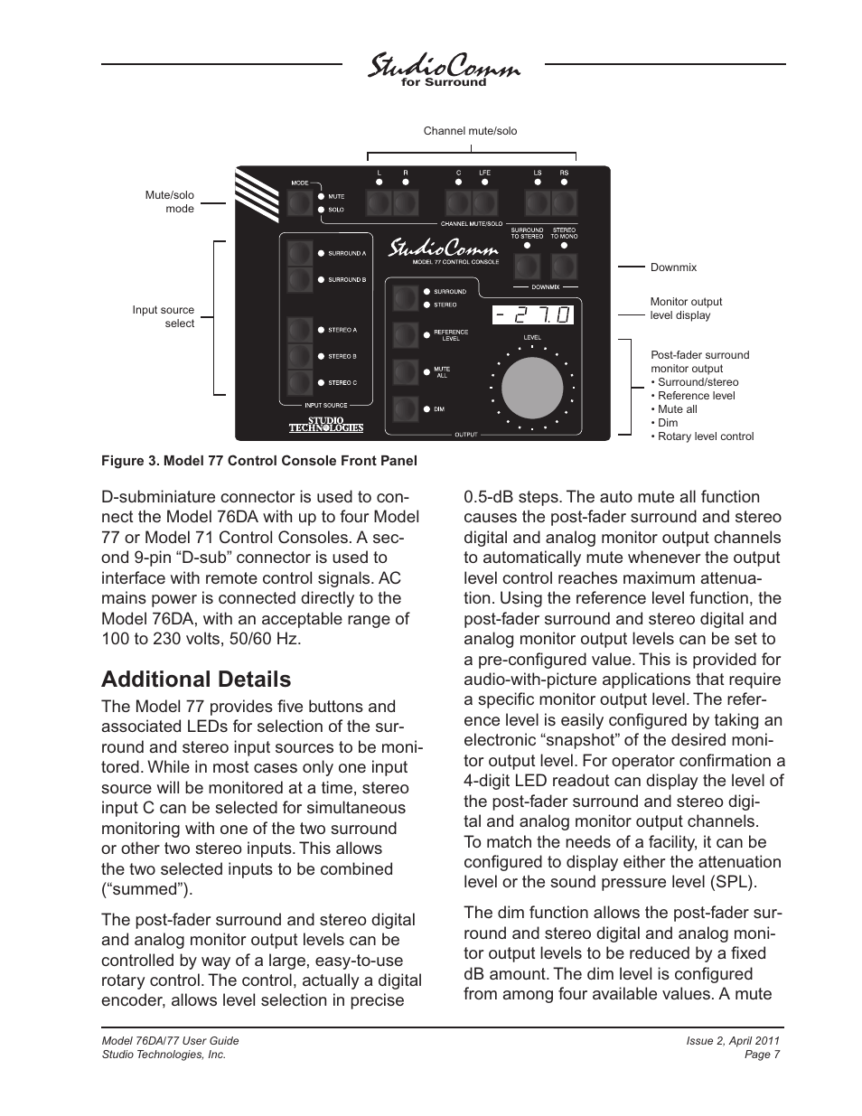 Additional details | Studio Technologies 76DA V.3.01 User Manual | Page 7 / 47