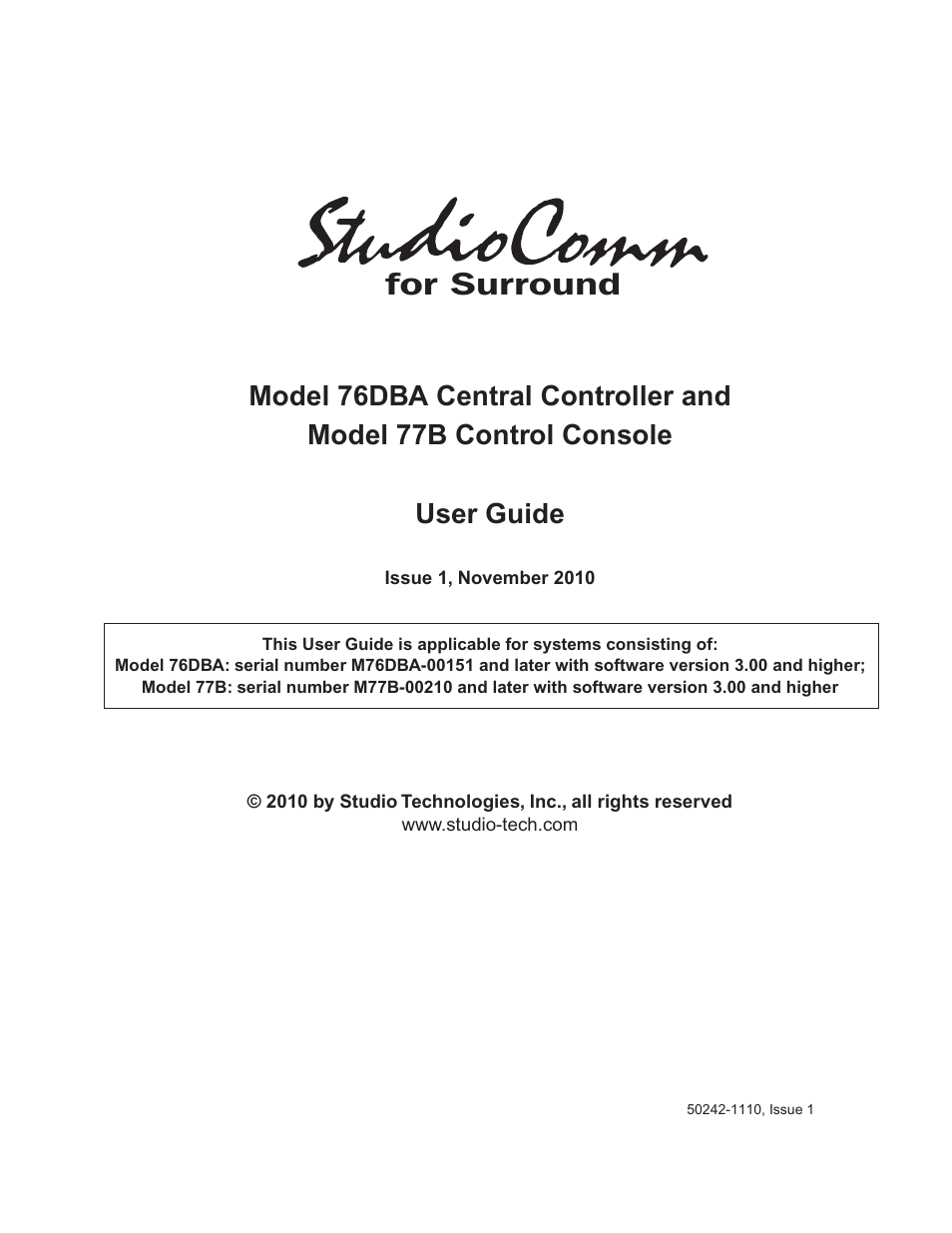 Studio Technologies 76DBA V.3.00 User Manual | 53 pages