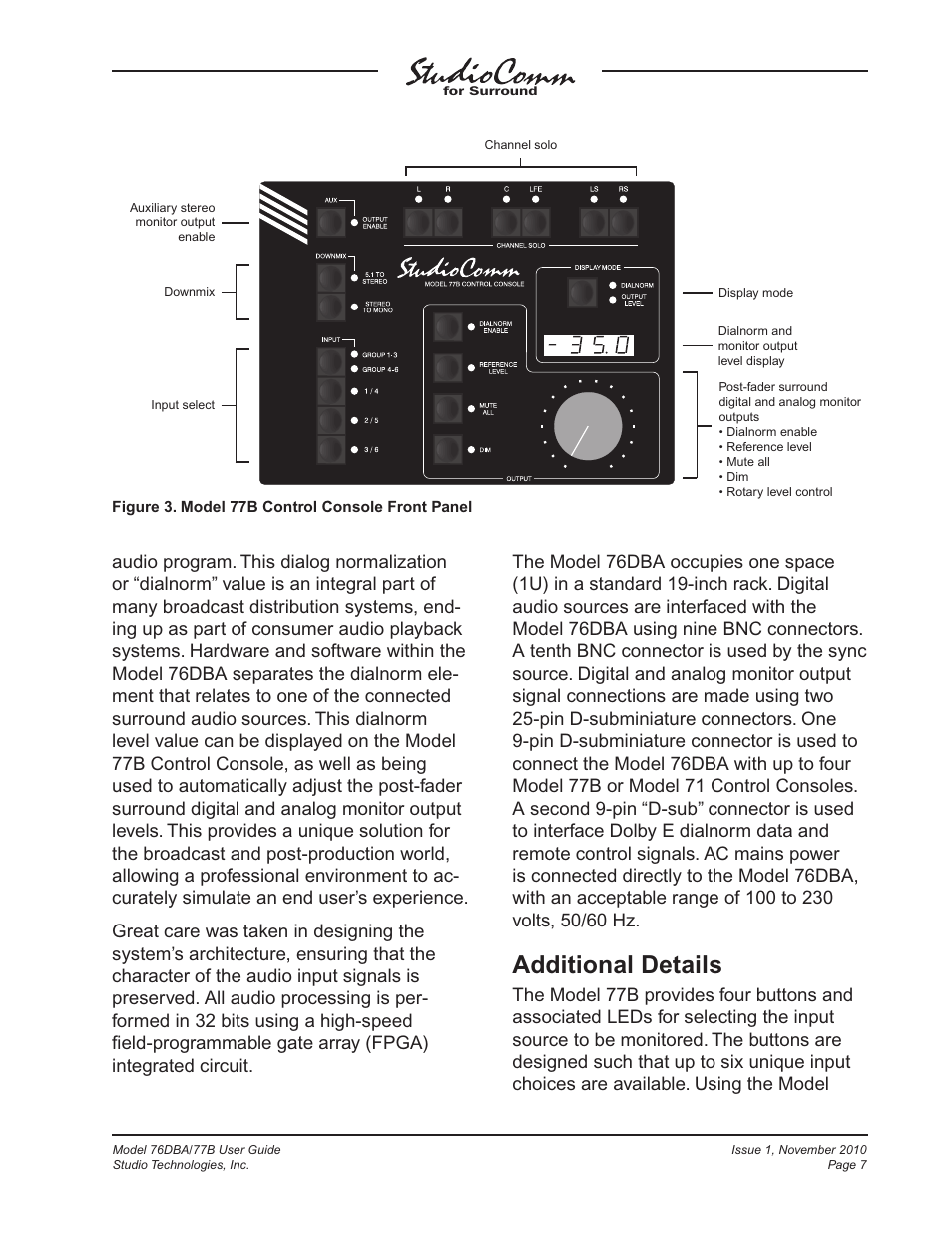 Additional details | Studio Technologies 76DBA V.3.00 User Manual | Page 7 / 53