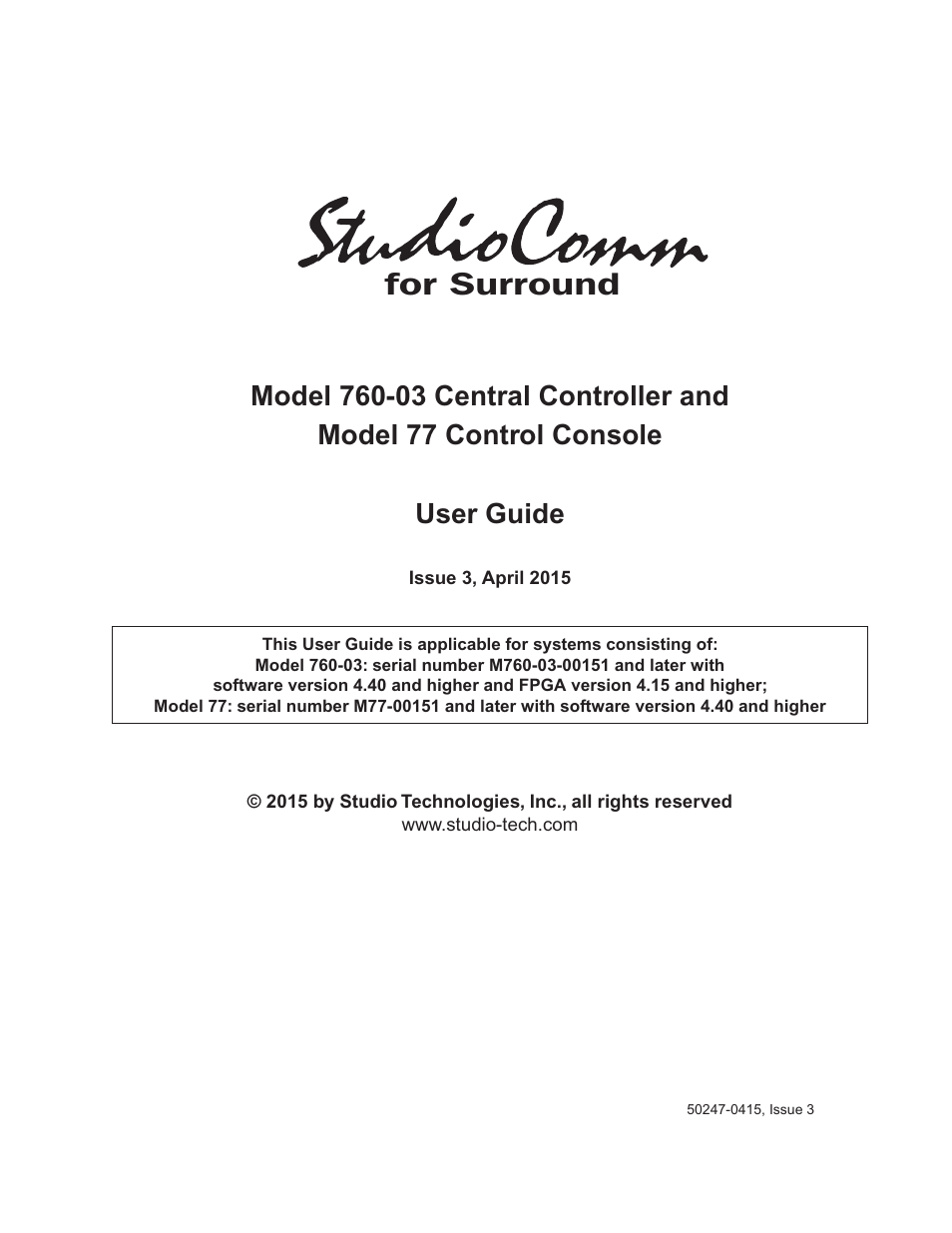 Studio Technologies 760-03 V.4.15 User Manual | 55 pages